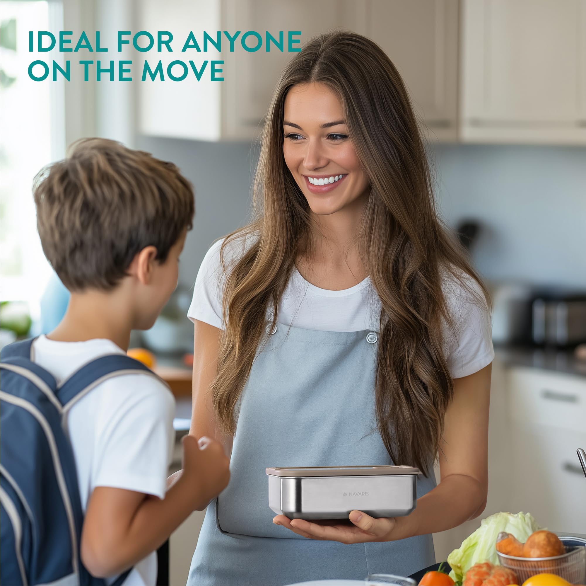 Navaris Microwave-Safe Steel Lunch Box - Microwavable & Reusable Stainless Steel Bento Box - Light & Durable - Lunch or Snack Container Bento Box and Food Storage - Set of 2 Brown
