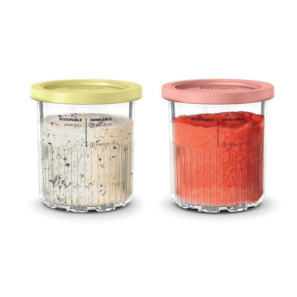 Ninja Creami Pints 2 Pack, Compatible with NC500 Series Creami Ice Cream Makers, BPA-Free & Dishwasher Safe, Color Lids, 1 Pint Each, Clear/Coral/Yellow, XSKPNTLD2
