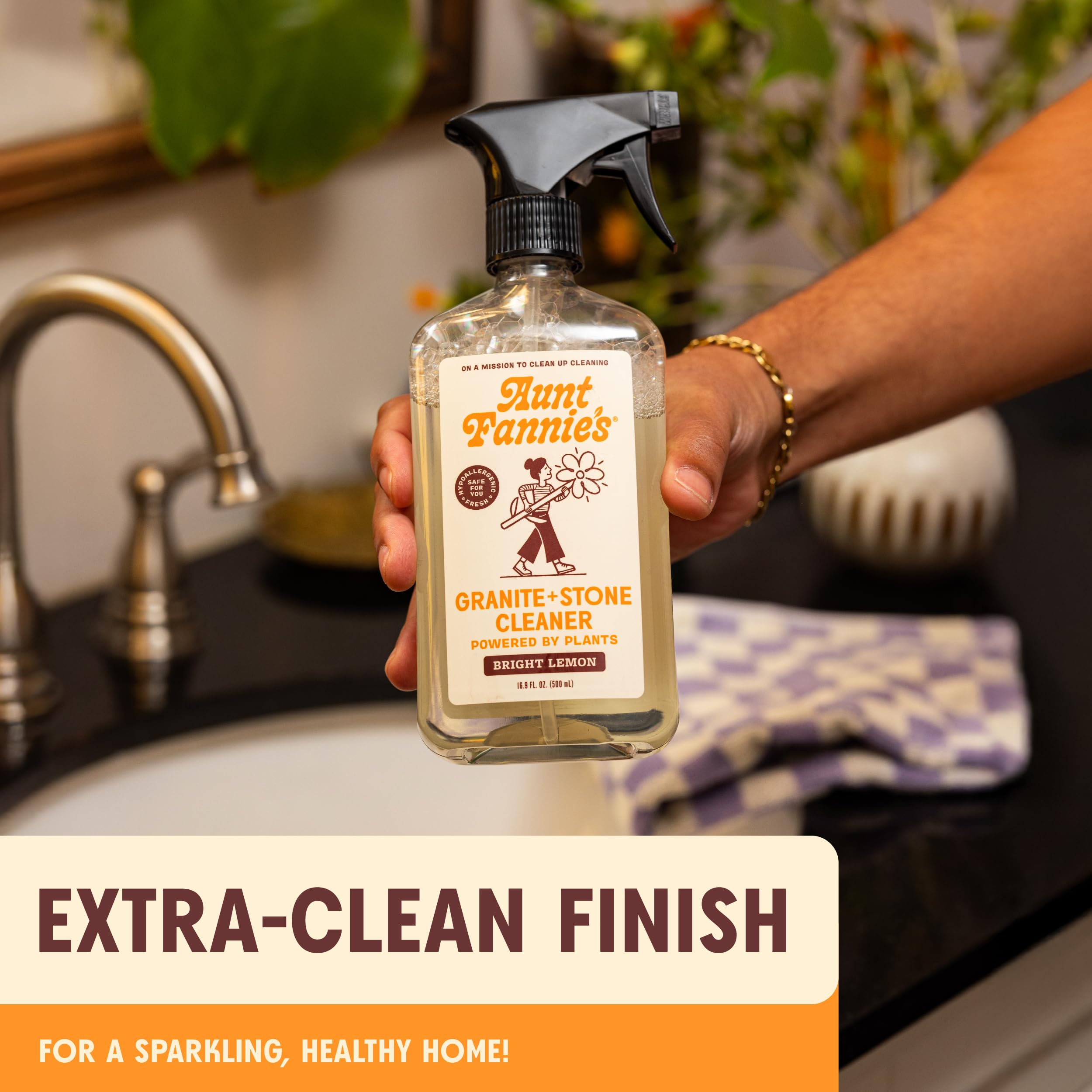 Aunt Fannie's Granite and Stone Cleaner, Plant Based Daily Countertop Spray for Granite, Stone, Marble, Soapstone, Quartz, Slate, Laminate, and other Sealed Stone, Bright Lemon Scent, Pack of 1