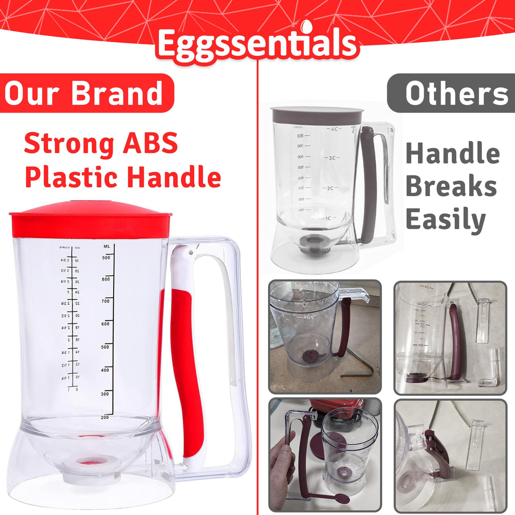 Eggssentials Pancake Batter Dispenser – Mess-Free, Squeeze-Handle Batter Dispenser for Pancakes, Cupcakes, Waffles & More – Durable, Easy-Pour Pancake Dispenser Bottle for Smooth Baking