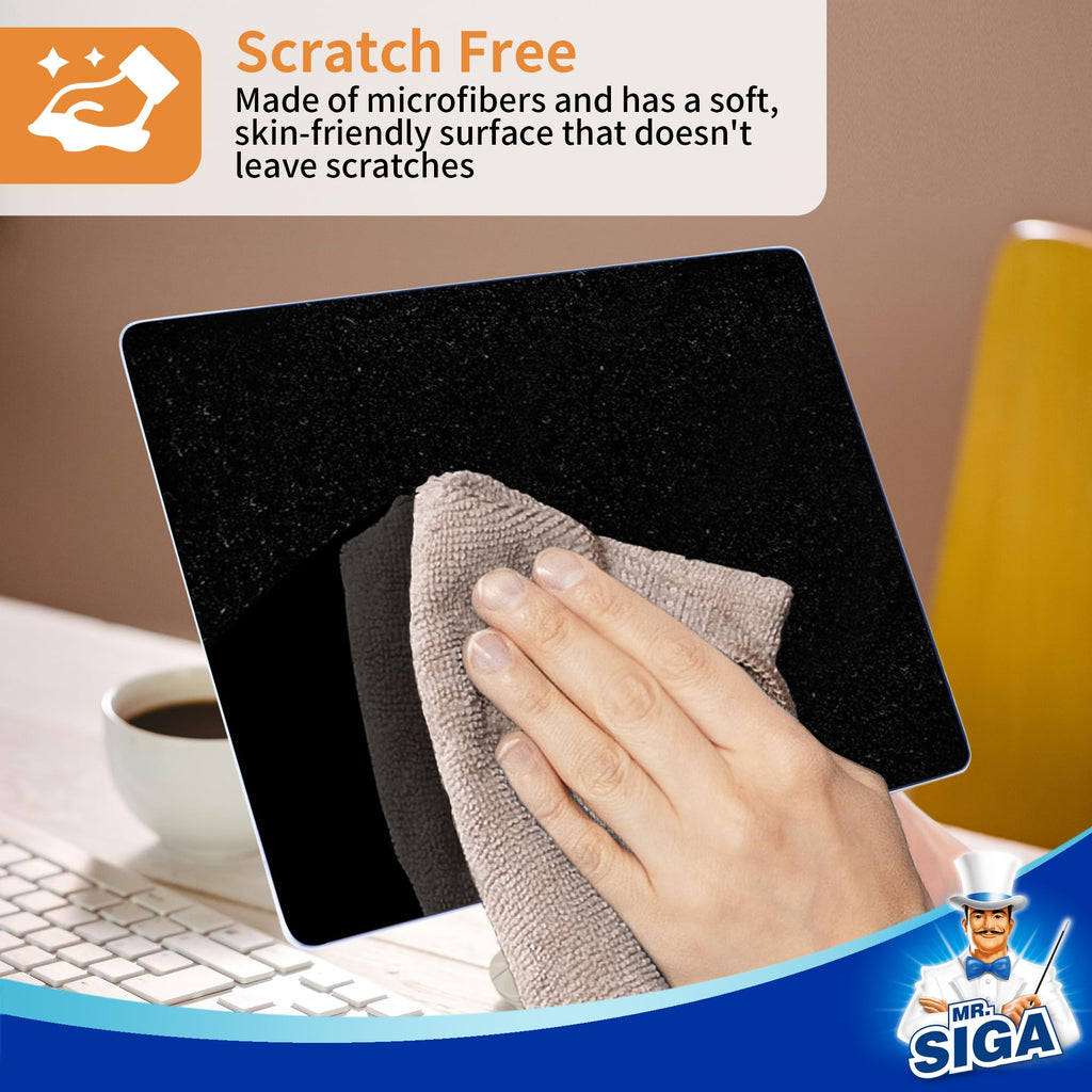 MR.SIGA Microfiber Cleaning Cloths, All-Purpose Surface Microfiber Towels, Streak Free Cleaning Rags, Pack of 12, Coffee, Size 32 x 32 cm(12.6 x 12.6 inch)