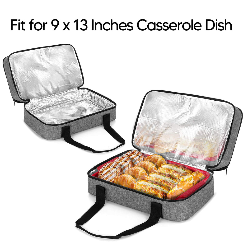 Trunab Double Decker Casserole Carrier for Hot or Cold Food Insulated Thermal Tote Bag for Picnic, Fits 9"×13" Baking Dish, Grey (Patented Design)