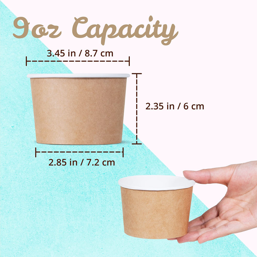 MATICAN 100-Count Paper Ice Cream Cups - 9-Oz Disposable Dessert Bowls for Hot & Cold Foods