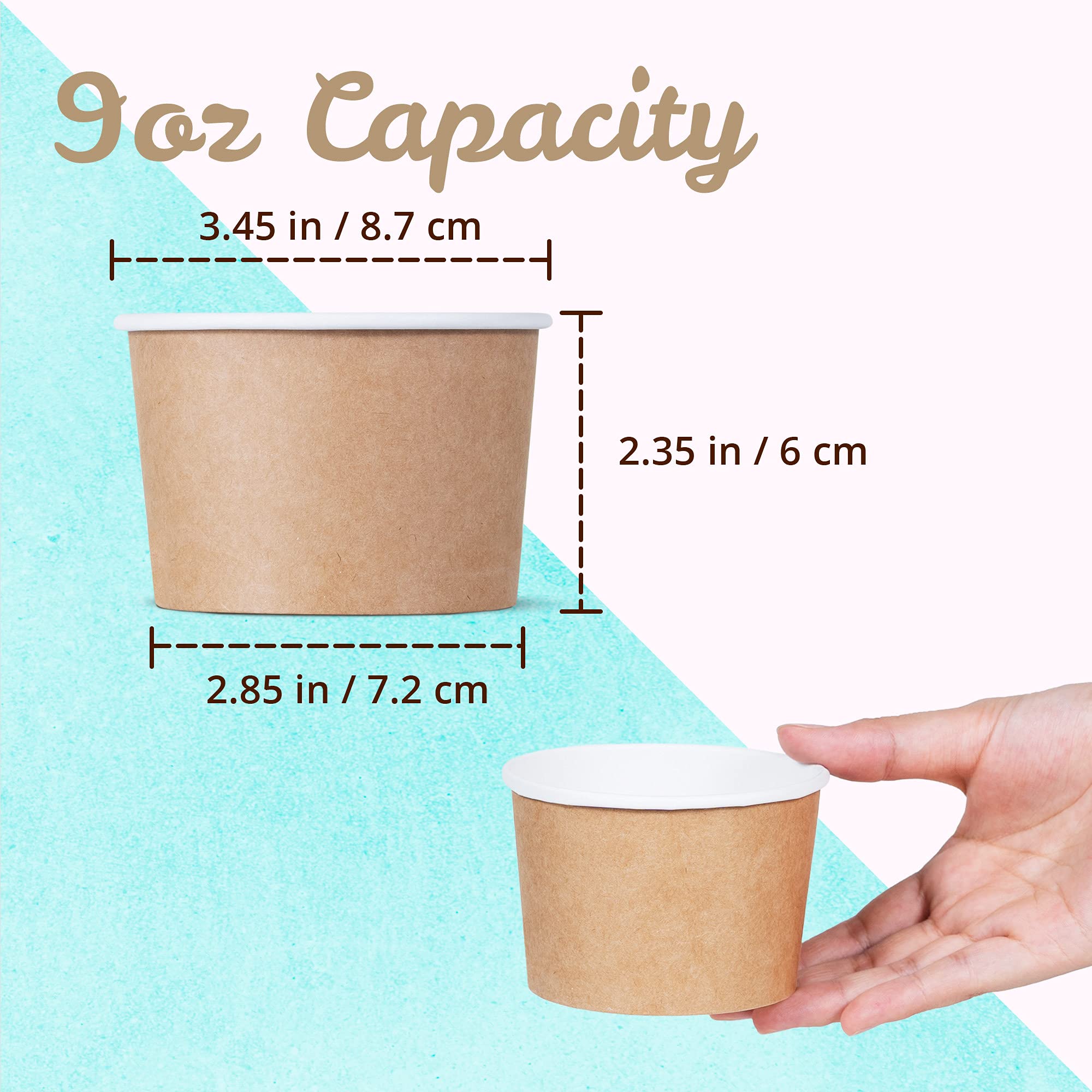 MATICAN 100-Count Paper Ice Cream Cups - 9-Oz Disposable Dessert Bowls for Hot & Cold Foods
