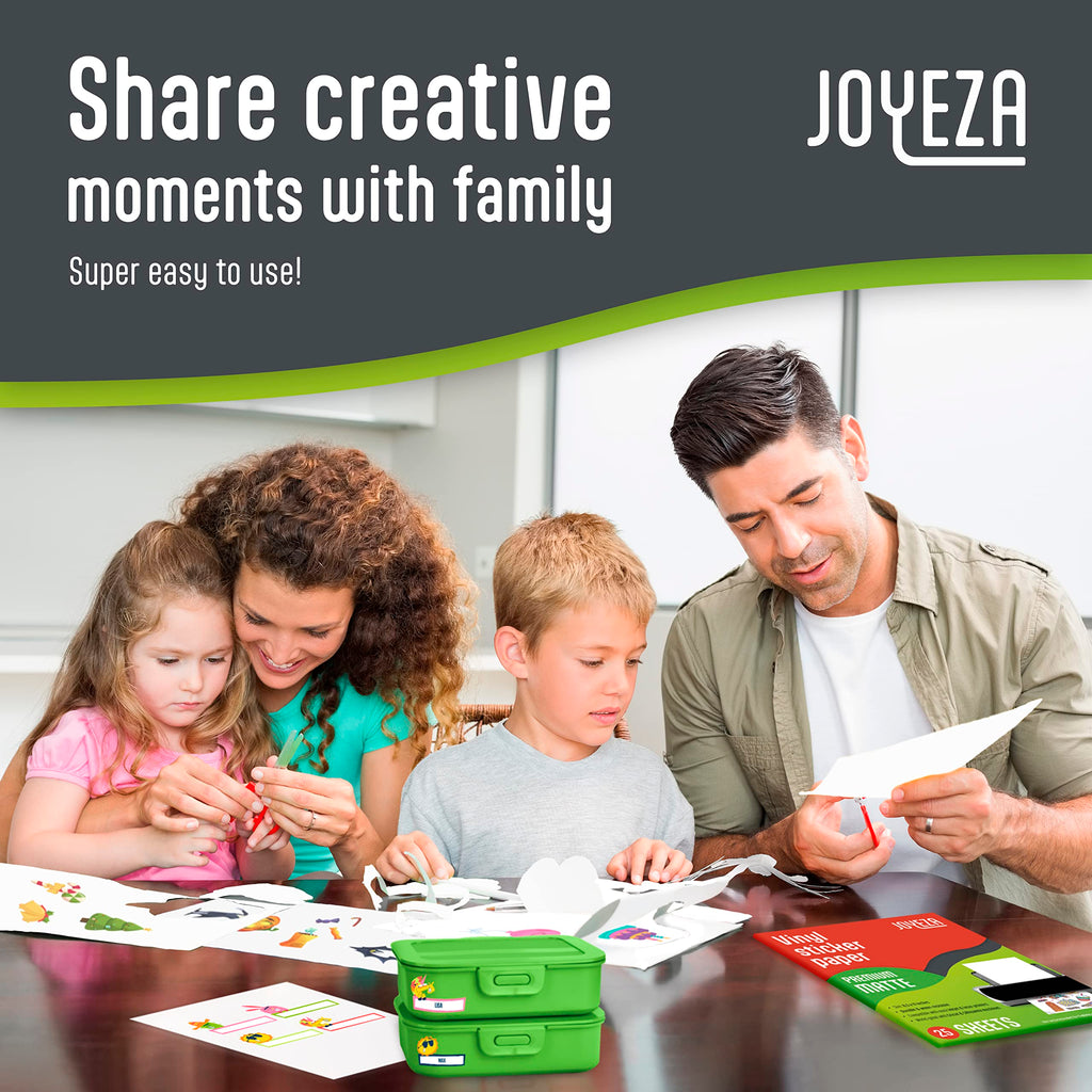 JOYEZA Premium Printable Vinyl Sticker Paper for Inkjet Printer - 25 Sheets Matte White Waterproof, Dries Quickly Vivid Colors, Holds Ink Well- Tear Resistant - Inkjet & Laser Printer
