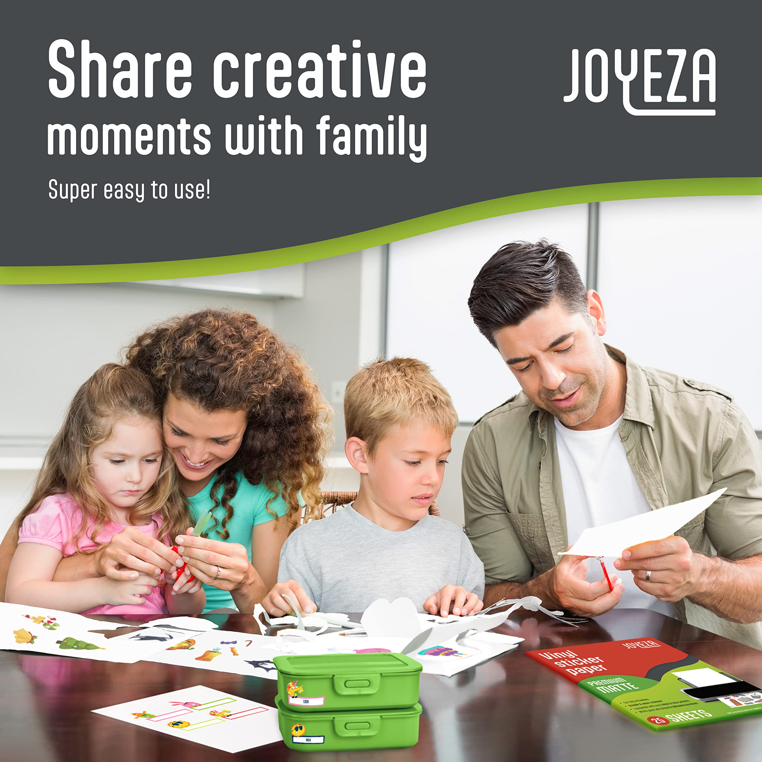 JOYEZA Premium Printable Vinyl Sticker Paper for Inkjet Printer - 25 Sheets Matte White Waterproof, Dries Quickly Vivid Colors, Holds Ink Well- Tear Resistant - Inkjet & Laser Printer