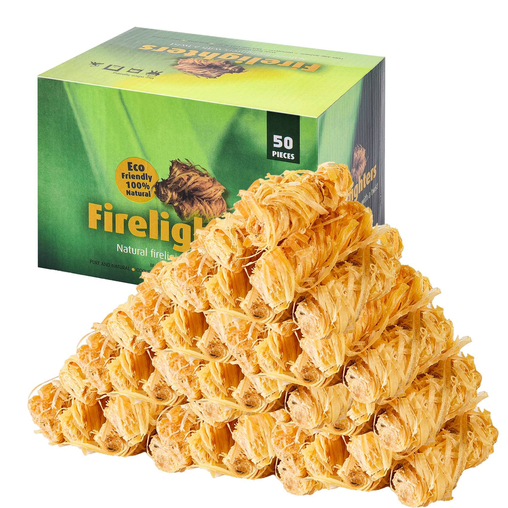 Onlyflame 50 pcs Wax Wood Silk Roll - 100% Natural Charcoal Fire Starters for Fireplace, Wood Stove, Campfires, Fire Pit, BBQ, Chimney, Pizza Oven - Charcoal Starters for Indoor/Outdoor Use