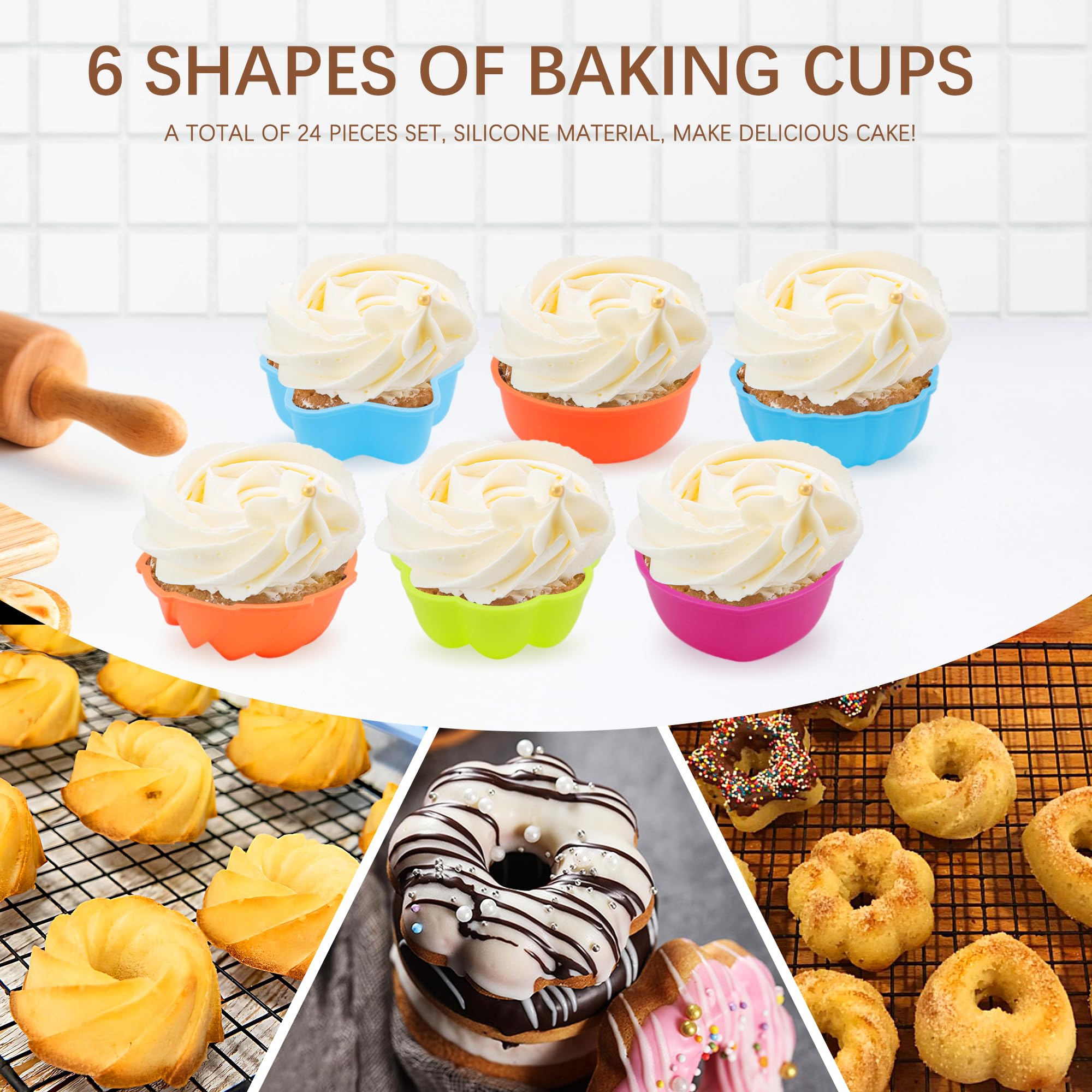 To encounter 24Pack Silicone Molds, Nonstick 2 3/4 inches Silicone Donut Mold, Silicone Baking Cups, Silicone Donut Pan, Muffin, Jello, Bagel Pan, Oven- Microwave- Dishwasher Safe