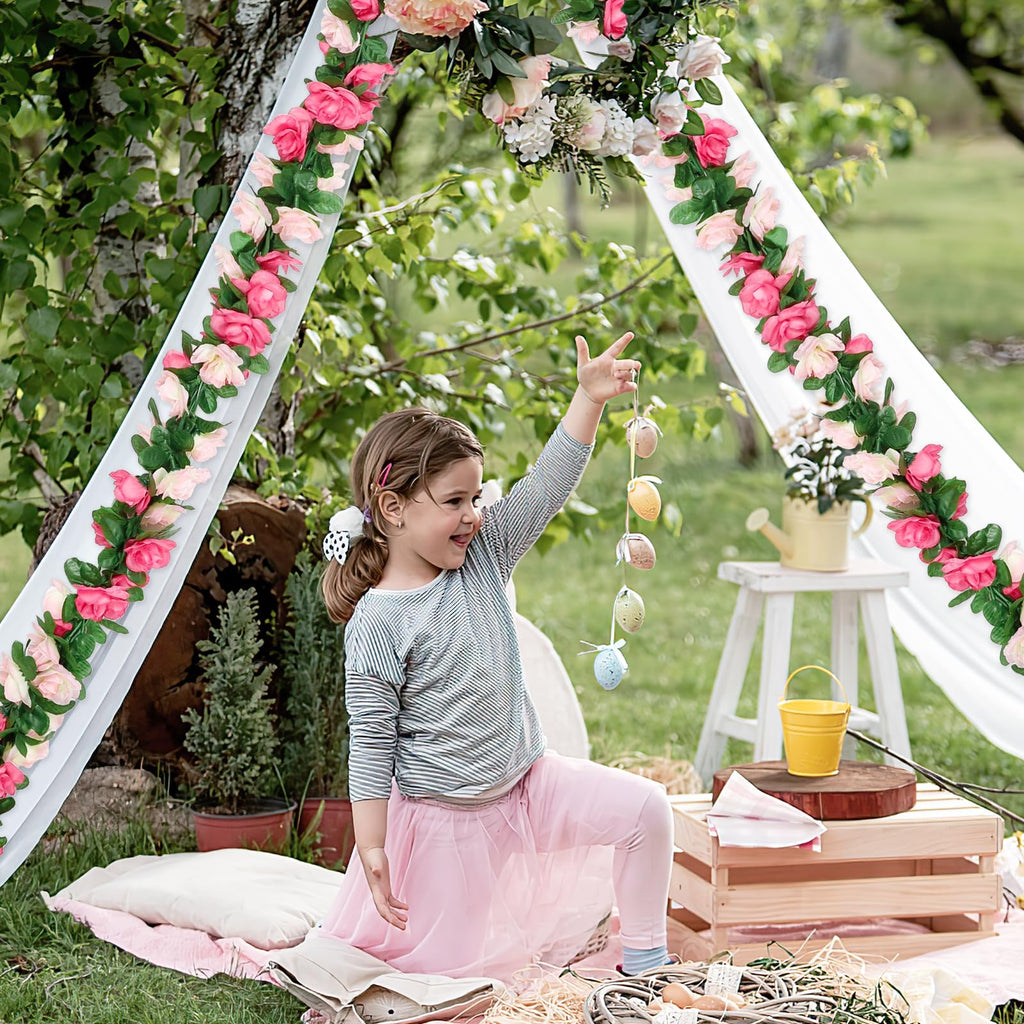 KHOYIME 5 Pack 40 FT Artificial Flower Garland, Fake Pink Roses Vines Silk Flowers Faux Plastic Outdoor Hanging Floral Ivy Garland Decoration for Wedding Arch Bedroom Home Wall Backdrop Room Decor