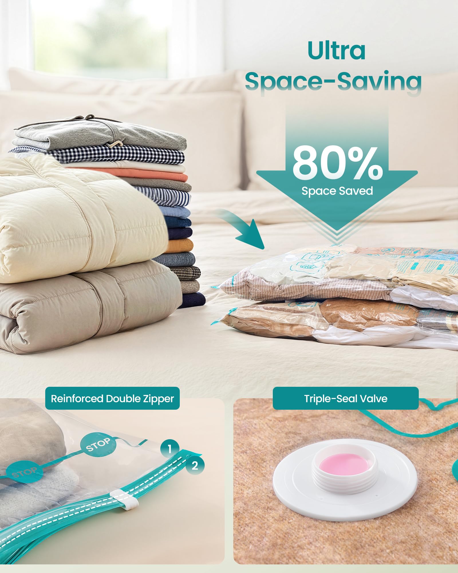 SONGMICS Vacuum Storage Bags, Rechargeable Portable Electric Pump, Space Saver Vacuum Seal Suction Bags for Clothing Travel Bedding Comforters, Reusable, 15 Pack, 3M/4L/4J/4X-J, Transparent