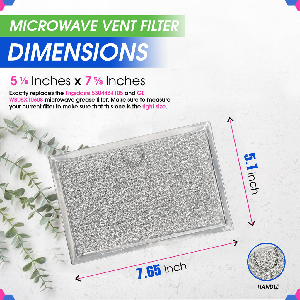 Bagean Microwave Filter Replacement 5.12” x 7.64” Aluminum Mesh Screen Grease Filter - Fits Frigidaire 5304464105 & GE WB06X10608 Microwave Vent Fan Filter (2-Pack)