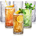 Cididu Set of 6 Textured Drinking Glasses, 12 oz Embossed Highball Water Glasses, Iced Tea Beverage Glass Thick Heavy Base, Vintage Glassware Sturdy Drinkware for Juice, Milk, Coffee, Dishwasher Safe