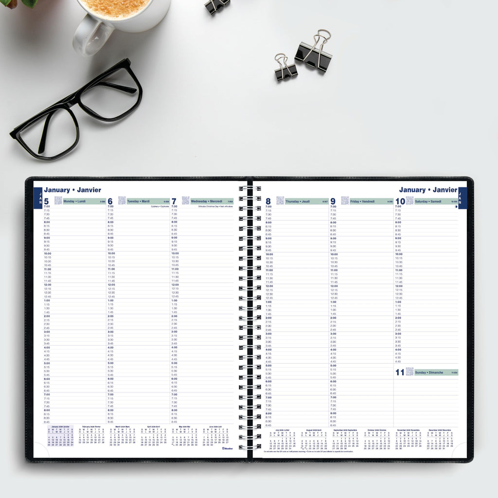Blueline® 2026 Essential Weekly Planner, Appointment Book, 12 Months, January to December, Twin-Wire Binding, 11" x 9.0625", Black, Bilingual (C5950.81BT-26)