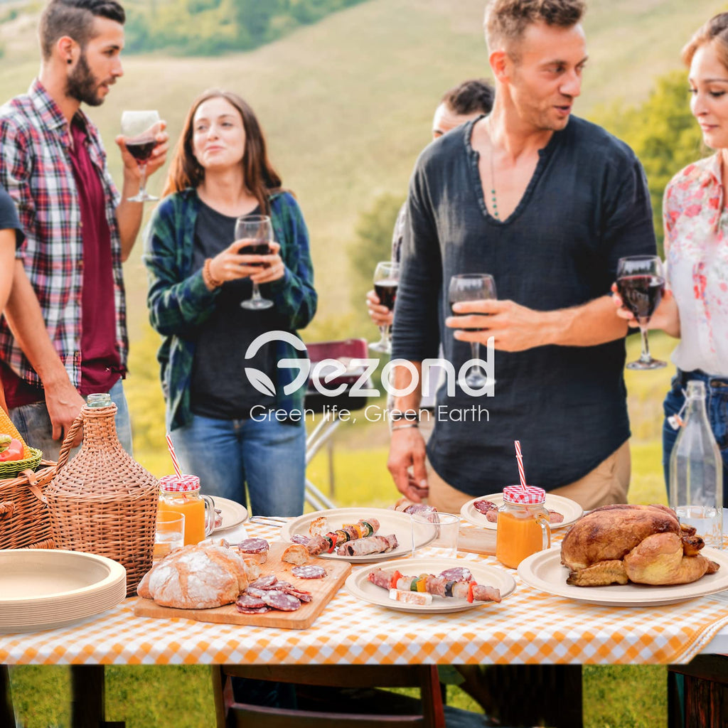 Gezond Compostable Paper Plates 7 Inch, 125pcs Disposable Heavy-Duty Plates Unbleached Biodegradable Plate Made of Sugarcane Fiber