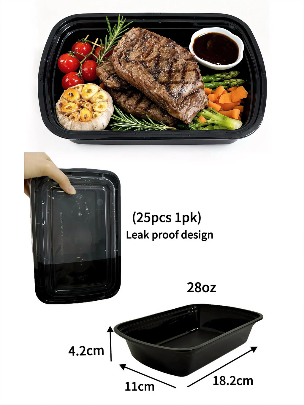 25pack 28oz Plastic Meal prep containers w/lid,Food prep containers, Take Out containers,Reusable Lunch Box,Microwave and Freezer Safe