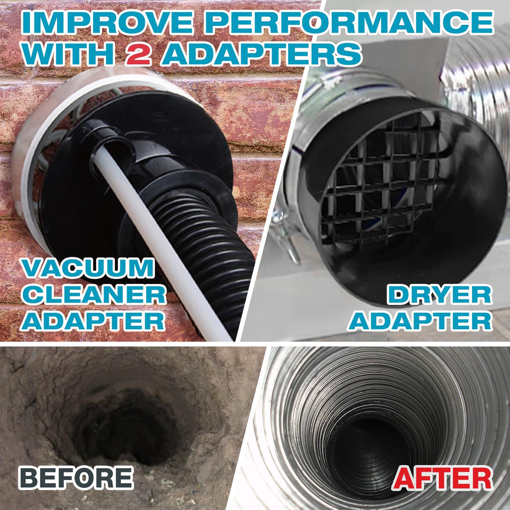 Sealegend 58-Piece Dryer Vent Cleaning Kit Omnidirectional Cleaner Include 35 Feet Dryer Vent Brush Blue Dryer Vacuum Attachment Lint Brush Vacuum&Dryer Adapter