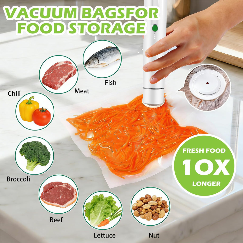 Handheld Vacuum Sealer for Food with 10 Reusable Vacuum Sealer Bags, Chef Preserve Compact Vacuum Sealer Machine, Portable Seal Meal Saver, Wireless Food Sealer