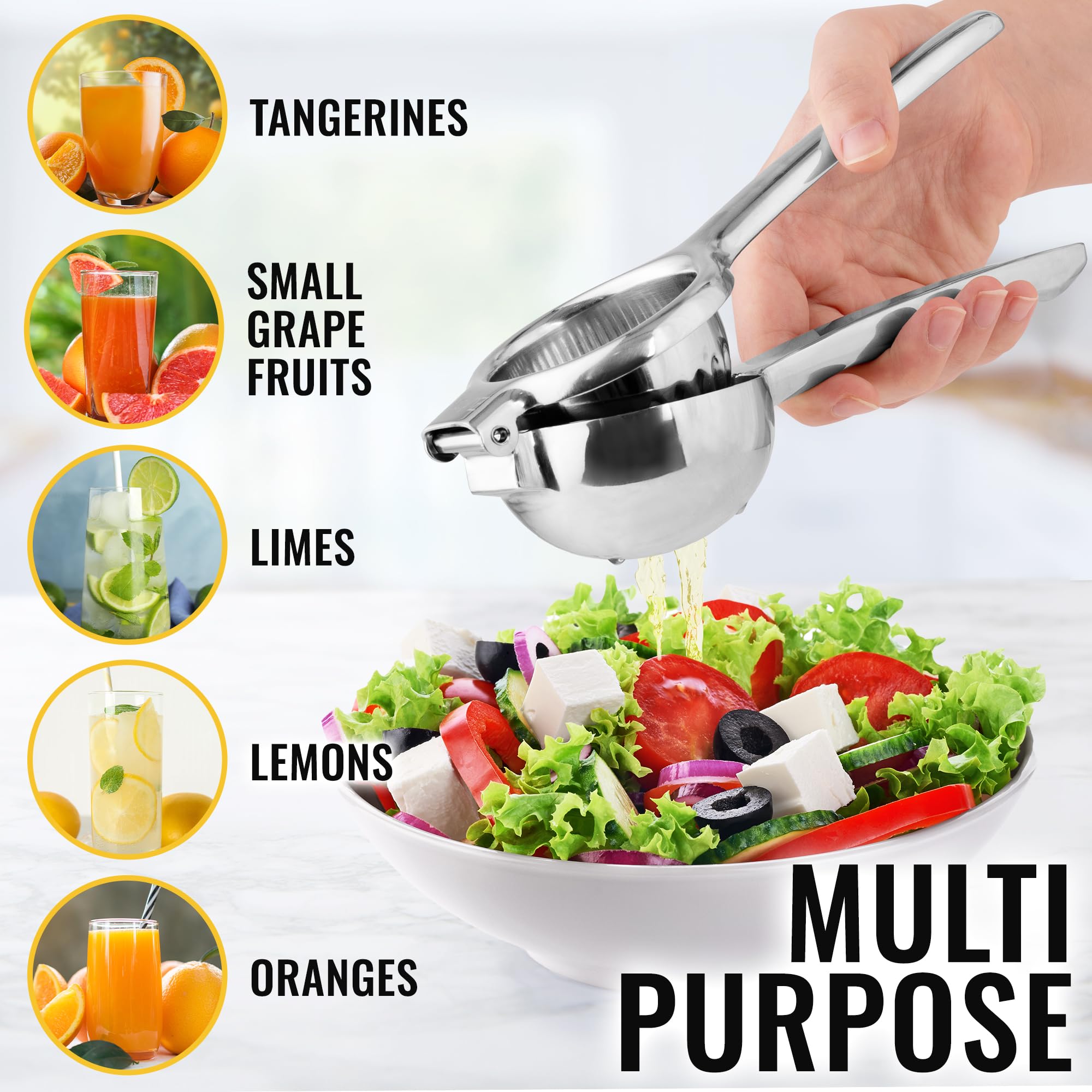 Zulay Large Lemon Squeezer Stainless Steel - Easy Squeeze Manual Heavy Duty Lemon Juicer Hand Press - Ergonomic Citrus Squeezer & Fruit Juicer for Small Oranges, Lemons, & Limes - Stainless Steel