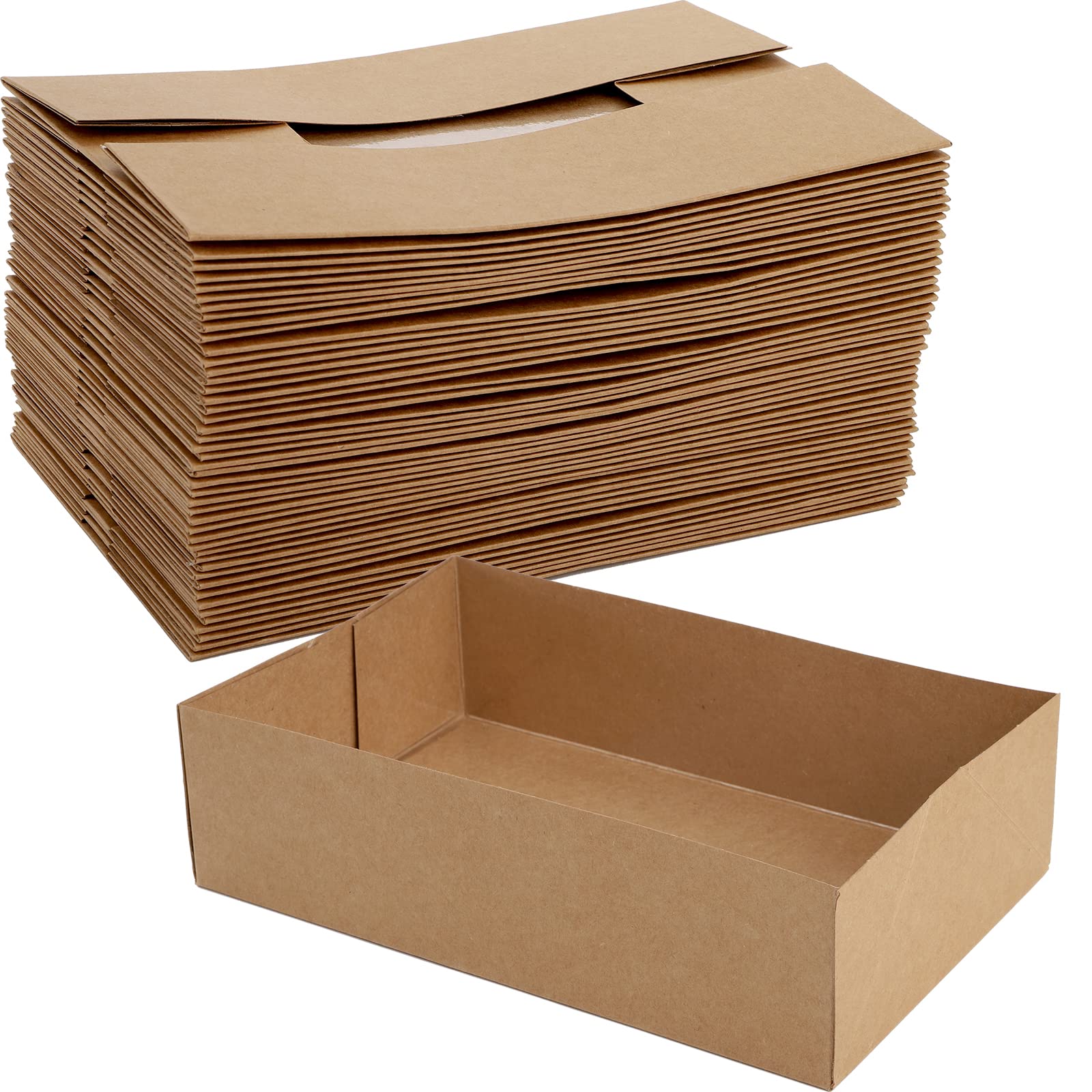 DEAYOU 50 Pack Food Paper Trays, 1/2 LB Kraft Food Containers, Paperboard Food Box Tray for Party, Brown Fast Food Holders for Stadium, Theater, Nacho