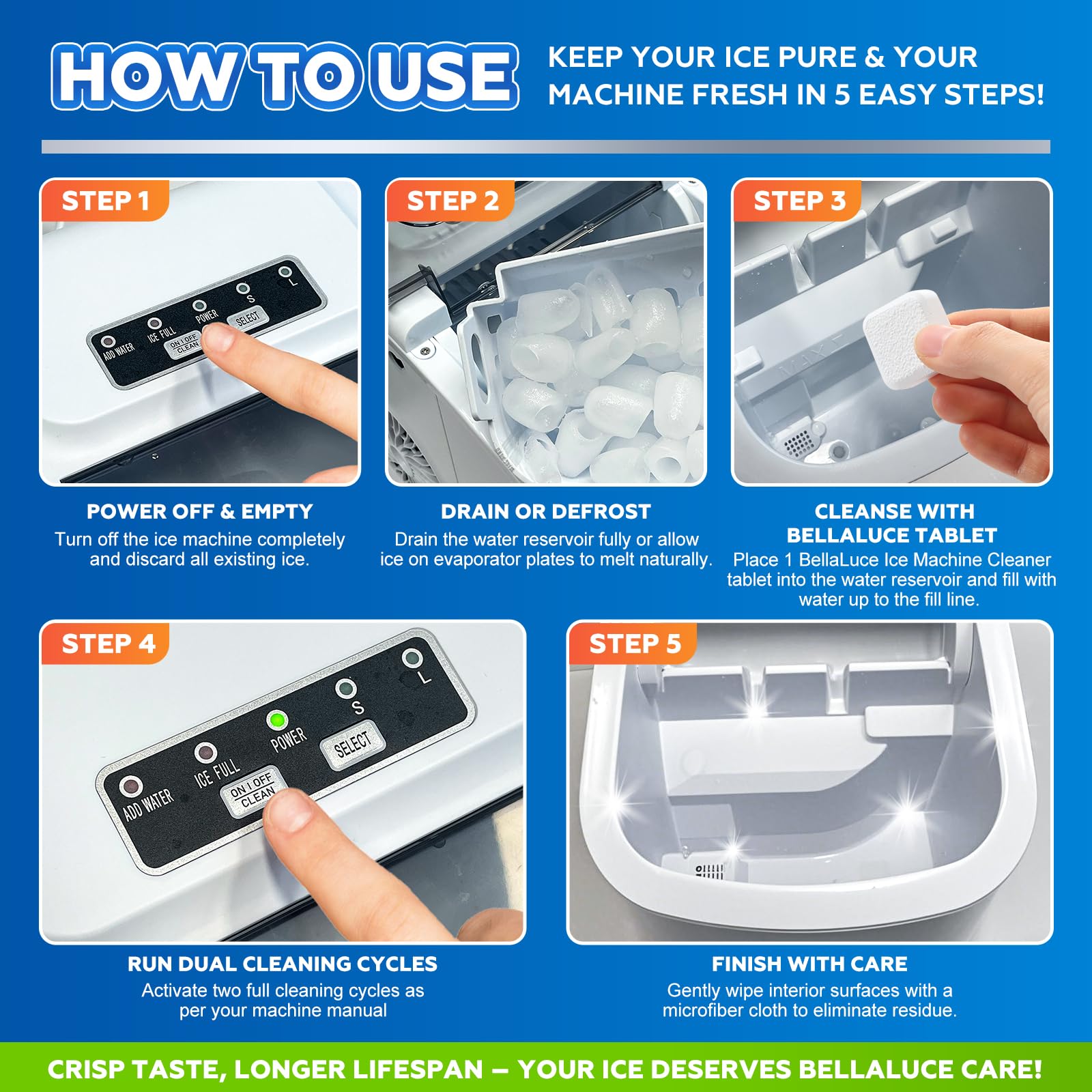 Ice Machine Cleaner Tablets Descaler (32 Pack) – Nickel-Safe Countertop Portable Commercial Ices Maker Cleaning – Remove Hard Water Buildup, Odor-Free, Crystal Clear Ice