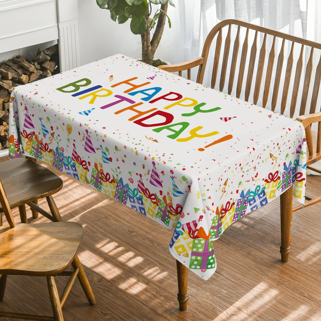 Horaldaily Birthday Tablecloth 60x84 Inch Rectangular, Happy Birthday Ballon White Washable Seasonal Table Cover for Party Picnic Dinner Decor