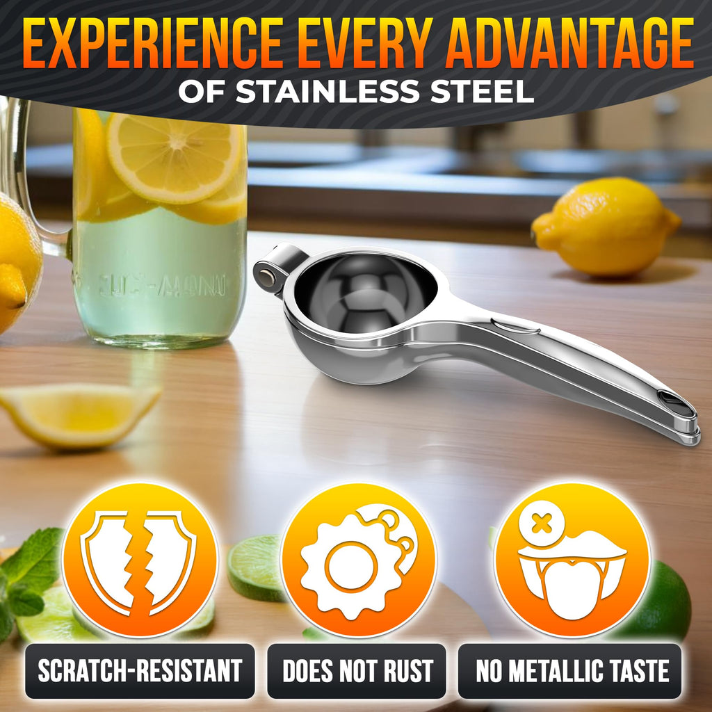 Stainless Steel Lemon Squeezer Manual - Threaded Groove Fresh Lemon Juicer Hand Press Stainless Steel Lemon Squeezer Manual Press Heavy Duty for Restaurant, Kitchen - Ergonomic Handle Lemon Press