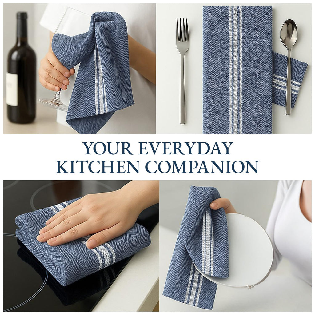 Lane Linen Kitchen Towels Set - 100% Pure Cotton Dish Towels for Kitchen, Super Absorbent Kitchen Hand Towel, Blue Tea Towels, Soft & Durable Dish Cloths, Pack of 12 – 15”x25”, Blue Chambray