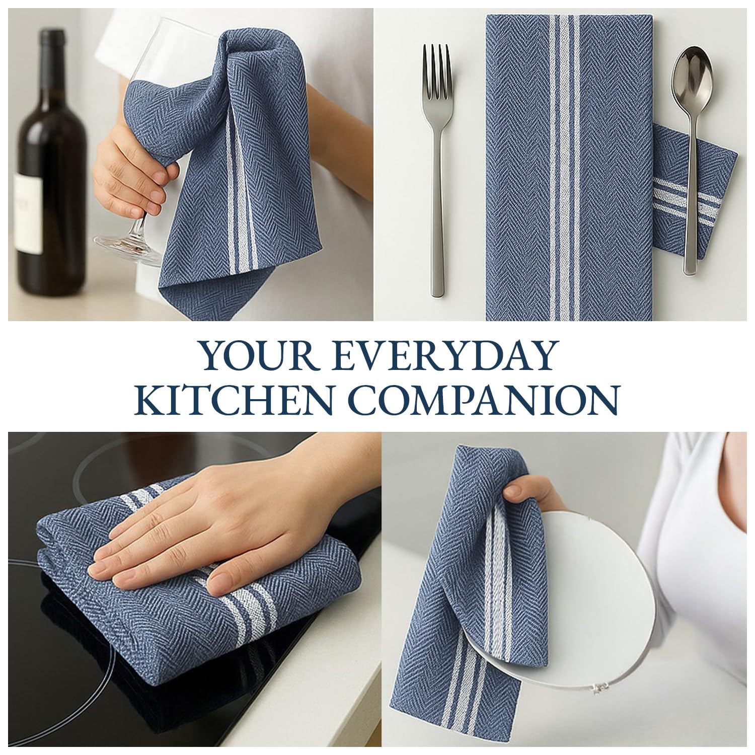 Lane Linen Kitchen Towels Set - 100% Pure Cotton Dish Towels for Kitchen, Super Absorbent Kitchen Hand Towel, Blue Tea Towels, Soft & Durable Dish Cloths, Pack of 12 – 15”x25”, Blue Chambray