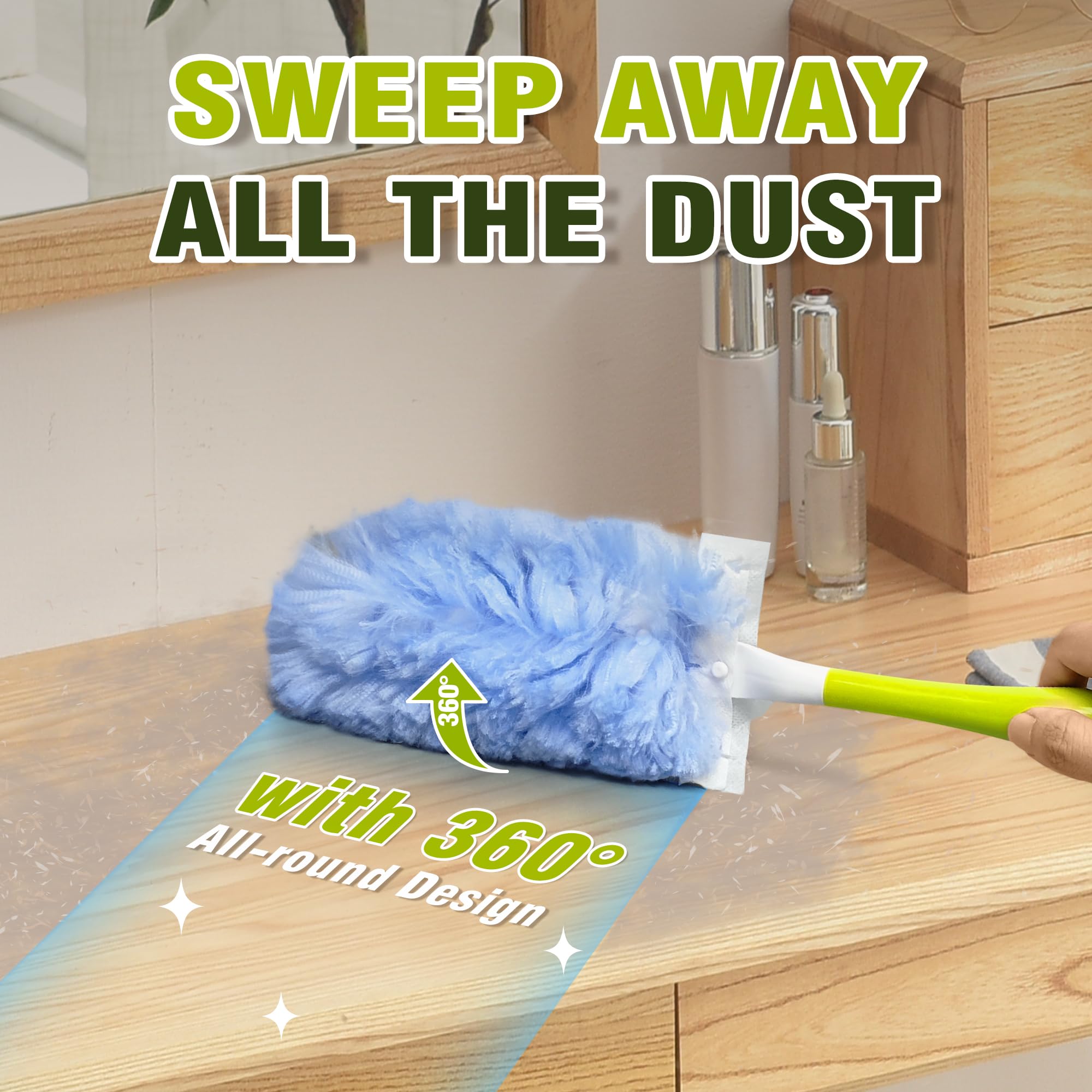 DALIPER Heavy Duty Duster Refills Compatible with Swiffer, Duster Kit with 30 PCS Refills & 1 Handle, 360° Dusters with 4X Microfibers for Dusting Ceiling Fans, Electronics, Furniture, Blinds