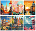 6 Pack Cityscape Diamond Painting Kits for Adults,Famous Landscape Diamond Art Kits for Adults,5D Full Drill DIY Scenery Diamond Dot Gem Art Kit Wall Home Decor Arts Craft 12x16 inch