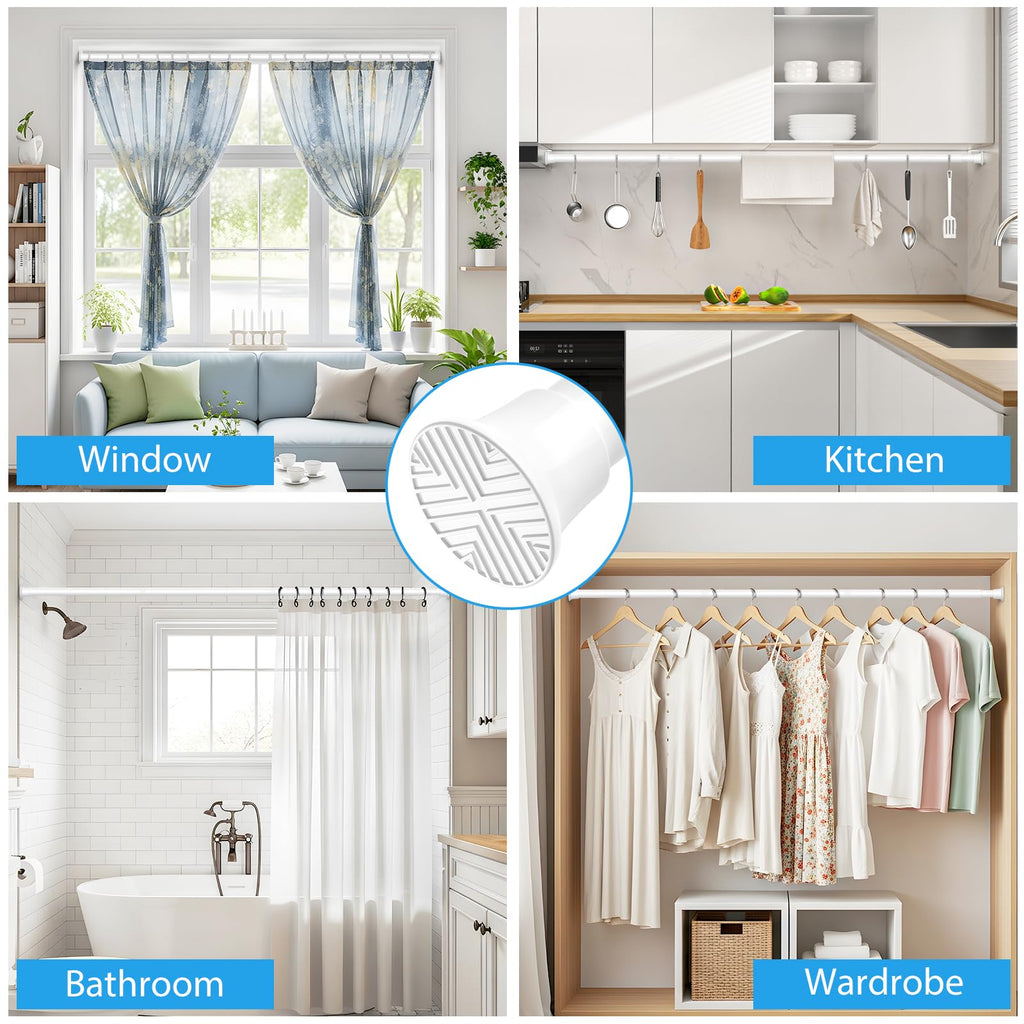 ZipGlo Tension Curtain Rod for Windows 31 to 62 inch, White Spring Curtain Rod No Drill Spring Loaded Curtain Rod Tension Rod Expandable Spring Tension rods for Windows, Door, Closet, Doorway