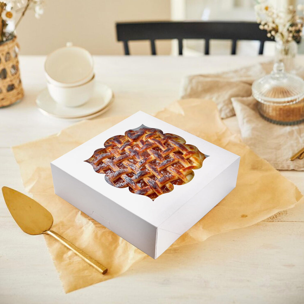 NPLUX 20 Pack Pie Boxes 10x10x3inch Bakery Boxes with Window Pastry Box for Pies,Cheesecake and Chocolate Strawberries (White)