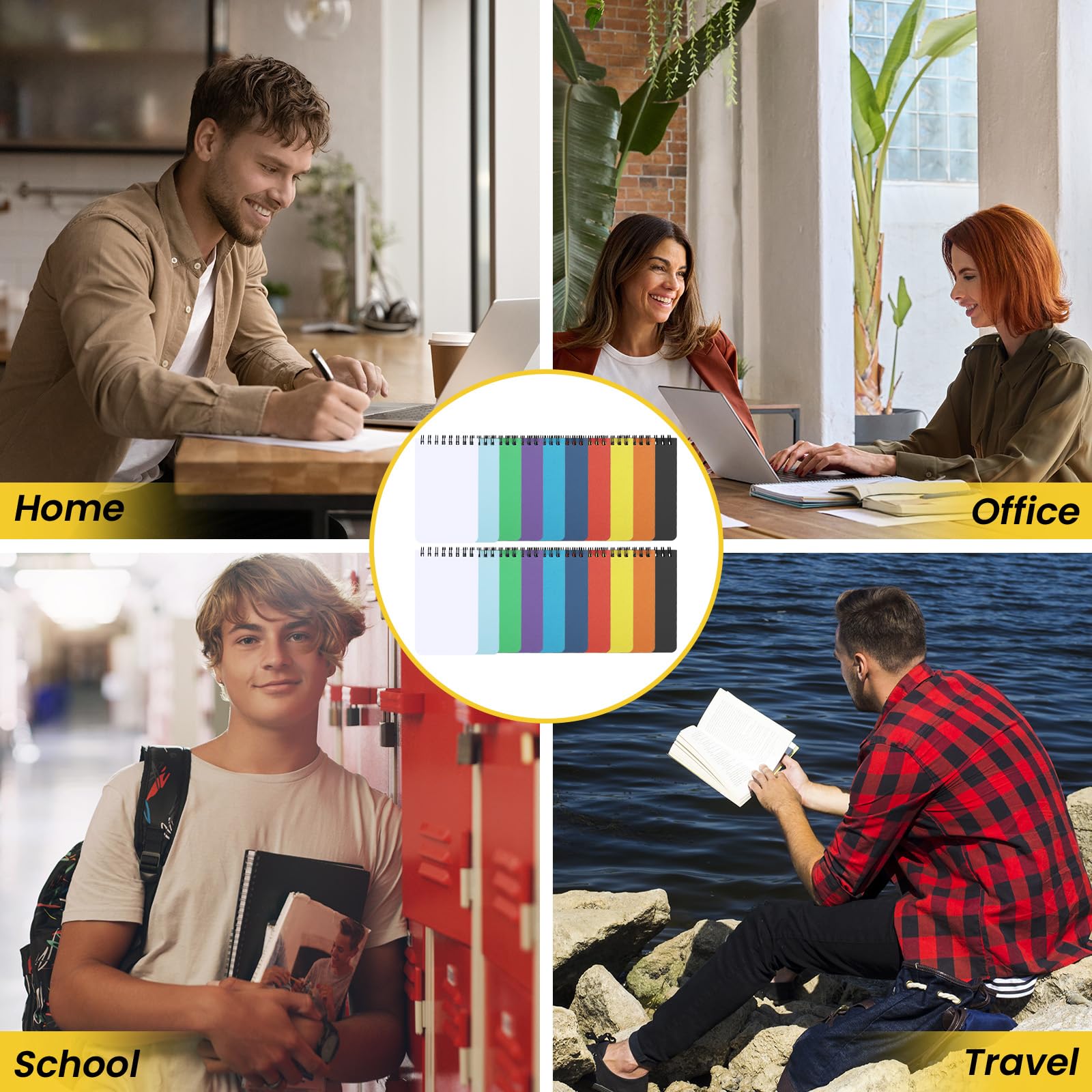 JIANTA Pocket Notebook A7, 50 Sheets/20Pack Small Spiral Notebook Lined, 10 Colours Memo Pads, 3 x 5 Inch Ruled Notepads for School Office Supplies