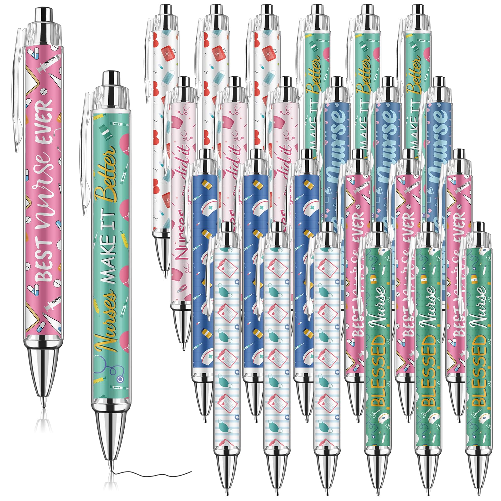 24 Pcs Nurse Gifts Bulk Nurses Week Gifts Nursing Pens Funny Cartoon Ballpoint Pen Nurse Day Gift Nursing Week Appreciation Gift for Women Men Doctor Teachers Medical Assistants Nursing Students