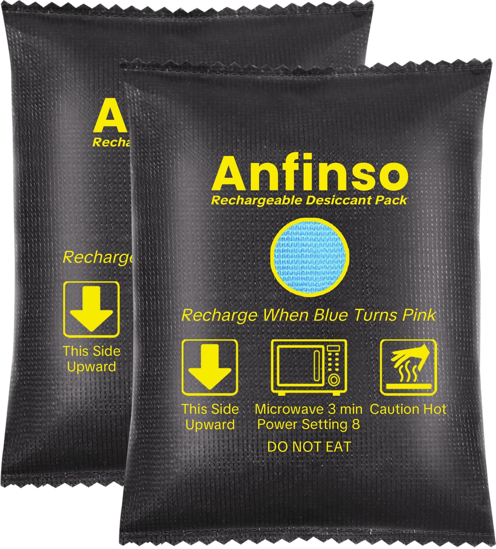 Anfinso Rechargeable Car Dehumidifier, 300g [2 Packs] Moisture Absorbers for Cars, Safes, Closets, Totes, Storage Bins, Reusable Silica Gel Desiccant