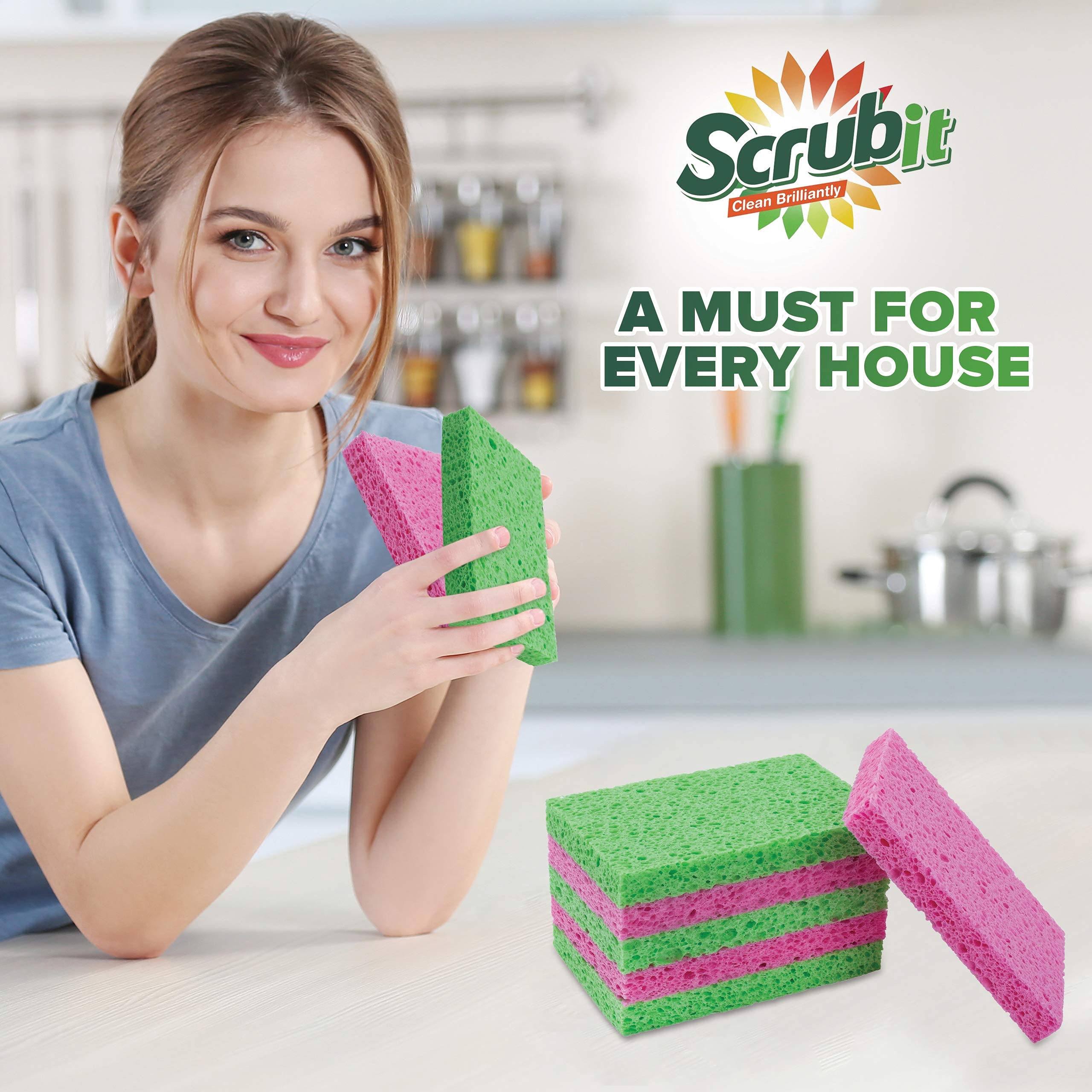 Cleaning Scrub Sponge by Scrub-it -Assorted Colors - Non-Scratch Kitchen Dish Sponges-12 Pack