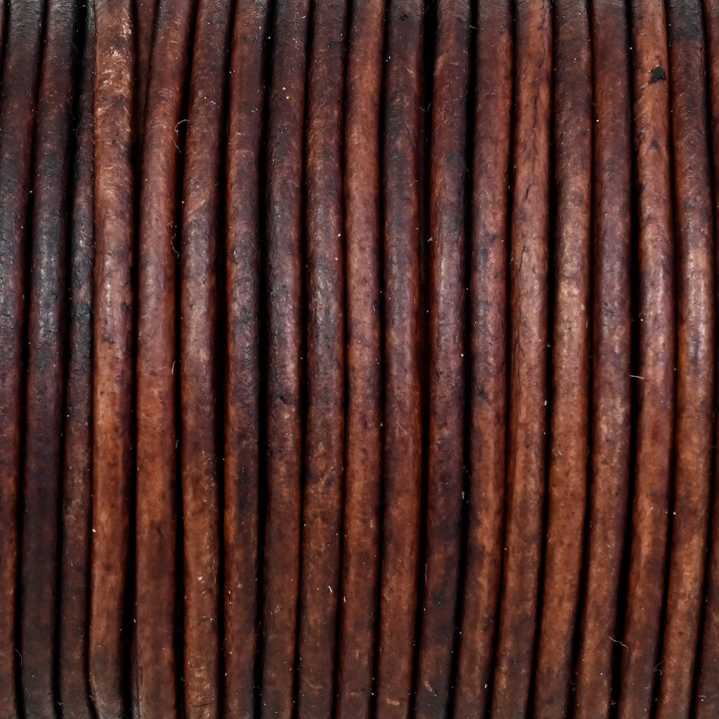 GENIQUE Real/Genuine Round Leather Cord for Jewelry Making, Leather String Cord for Crafting Supplies, Necklace, Bracelets, Braiding, Wraps (2mm, Antique Brown Distressed)
