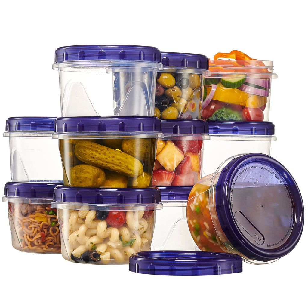 PLASTICPRO 6 Pack Twist Cap Food Storage Containers with Blue Screw on Lid- 16 oz Reusable Meal Prep Containers - Freezer and Microwave Safe Blue Plastic Food Storage
