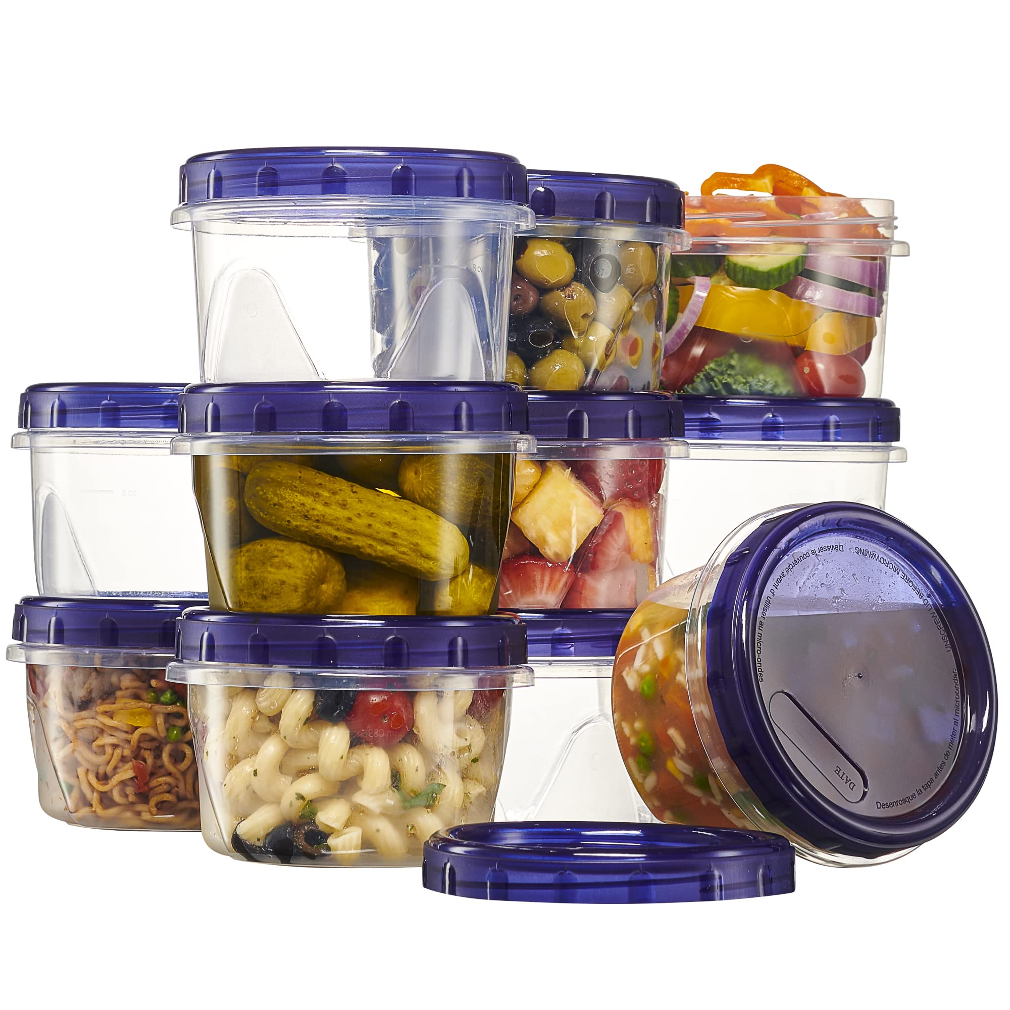 PLASTICPRO 6 Pack Twist Cap Food Storage Containers with Blue Screw on Lid- 16 oz Reusable Meal Prep Containers - Freezer and Microwave Safe Blue Plastic Food Storage