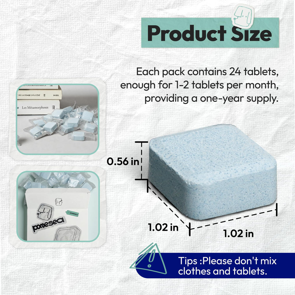 12 Month Supply of Washing Machine Cleaner - 24 Pack Powerful Descaler Tablets for Deep Cleaning, Remove Odor & Residue in HE Front & Top Loaders, Septic Safe