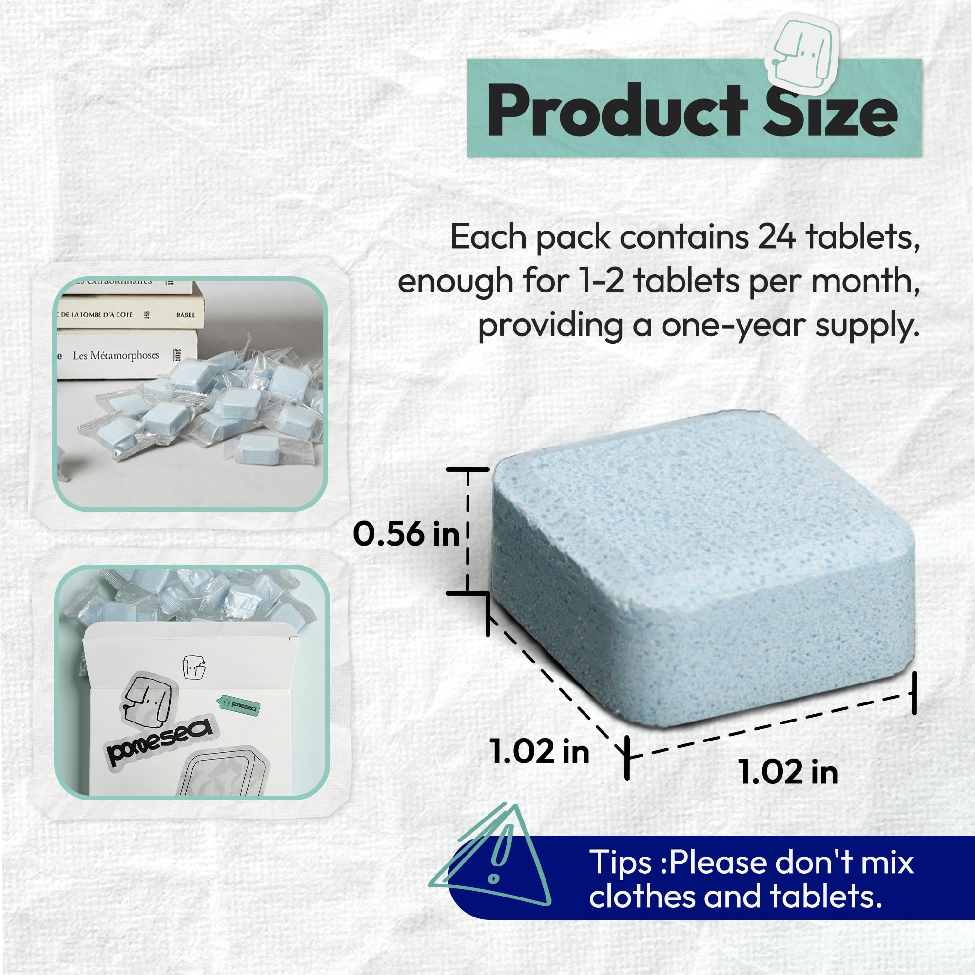 12 Month Supply of Washing Machine Cleaner - 24 Pack Powerful Descaler Tablets for Deep Cleaning, Remove Odor & Residue in HE Front & Top Loaders, Septic Safe