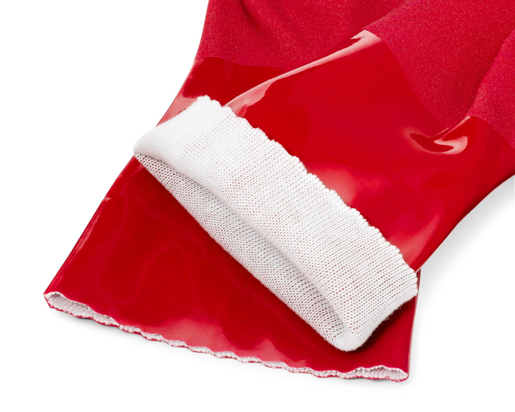 Kitchen-Star Ultimate Rubber Household PVC Gloves with Comfortable Cotton Lined, Anti-Slip surface, Kitchen Dishwashing, Extra Thickness, Kitchen Cleaning, Working, Painting, Pet Care (Size Medium, Red)