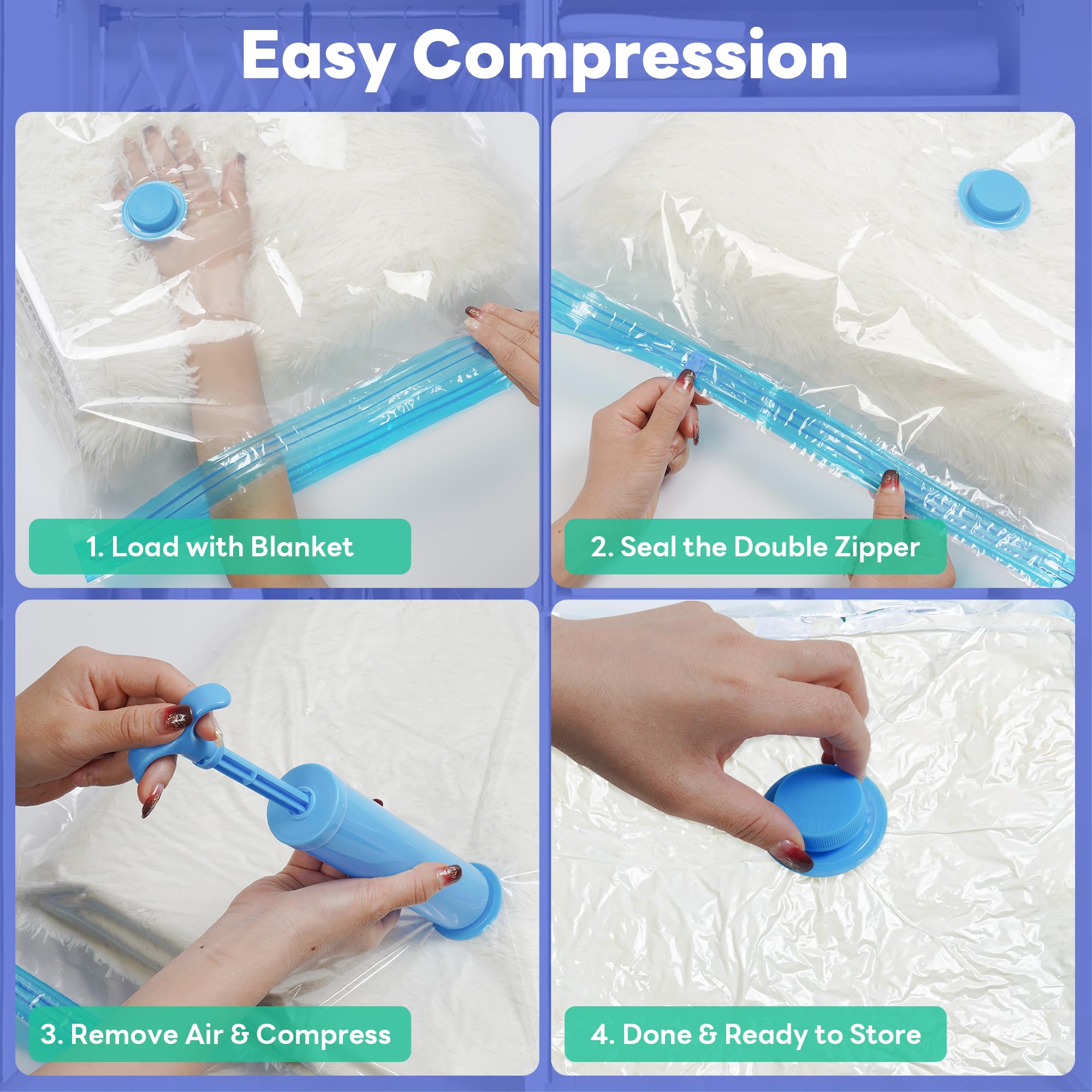 Vacuum Storage Bags, 12 Pack Vacuum Sealer Bags for Clothes Storage, Thick Vacuum Bags for Travel, Packing, Moving and Space Saving