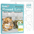 Koala Round Labels 2 Inch, Waterproof Printable Circle Labels for Inkjet and Laser Printer, Matte White, 600 Round Sticker Labels for Brand Logo Stickers, Bottle, Jar Labels