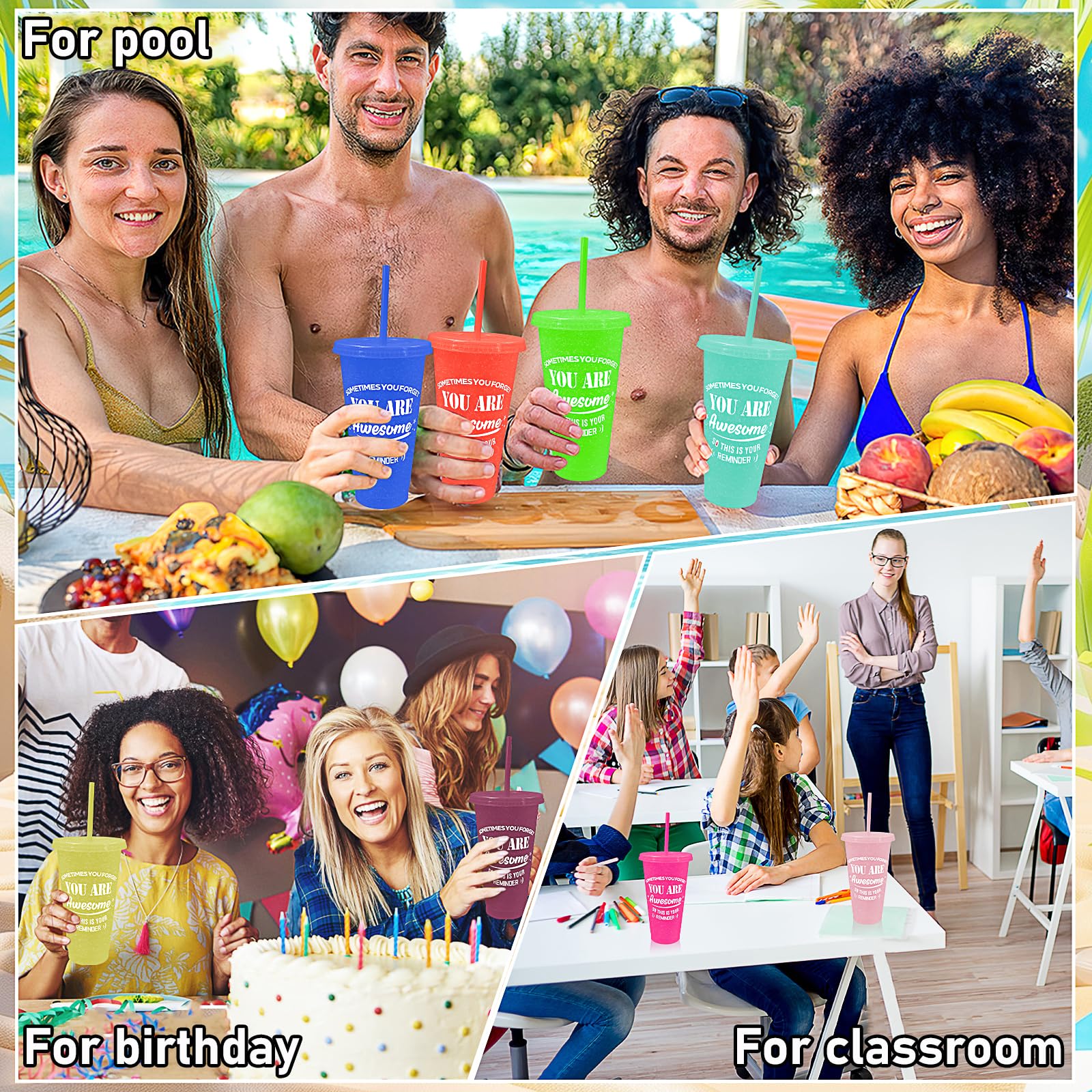 36 Pack Thank You Gifts You Are Awesome Coffee Mug 24 oz Plastic Tumblers with Lids and Straw Inspirational Reusable Tumblers Appreciation Gift for Coworker Teacher Colleague Employee