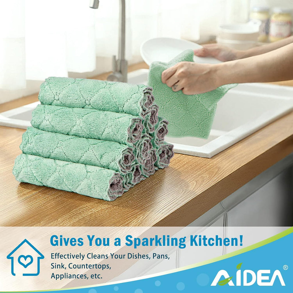 AIDEA Kitchen Towels, 24 Pack Absorbent Coral Fleece Dish Towels, No Odor Reusable Dish Cloths, Microfiber Cleaning Cloths, Fast Drying Dishcloths, 6.3" x10.4"