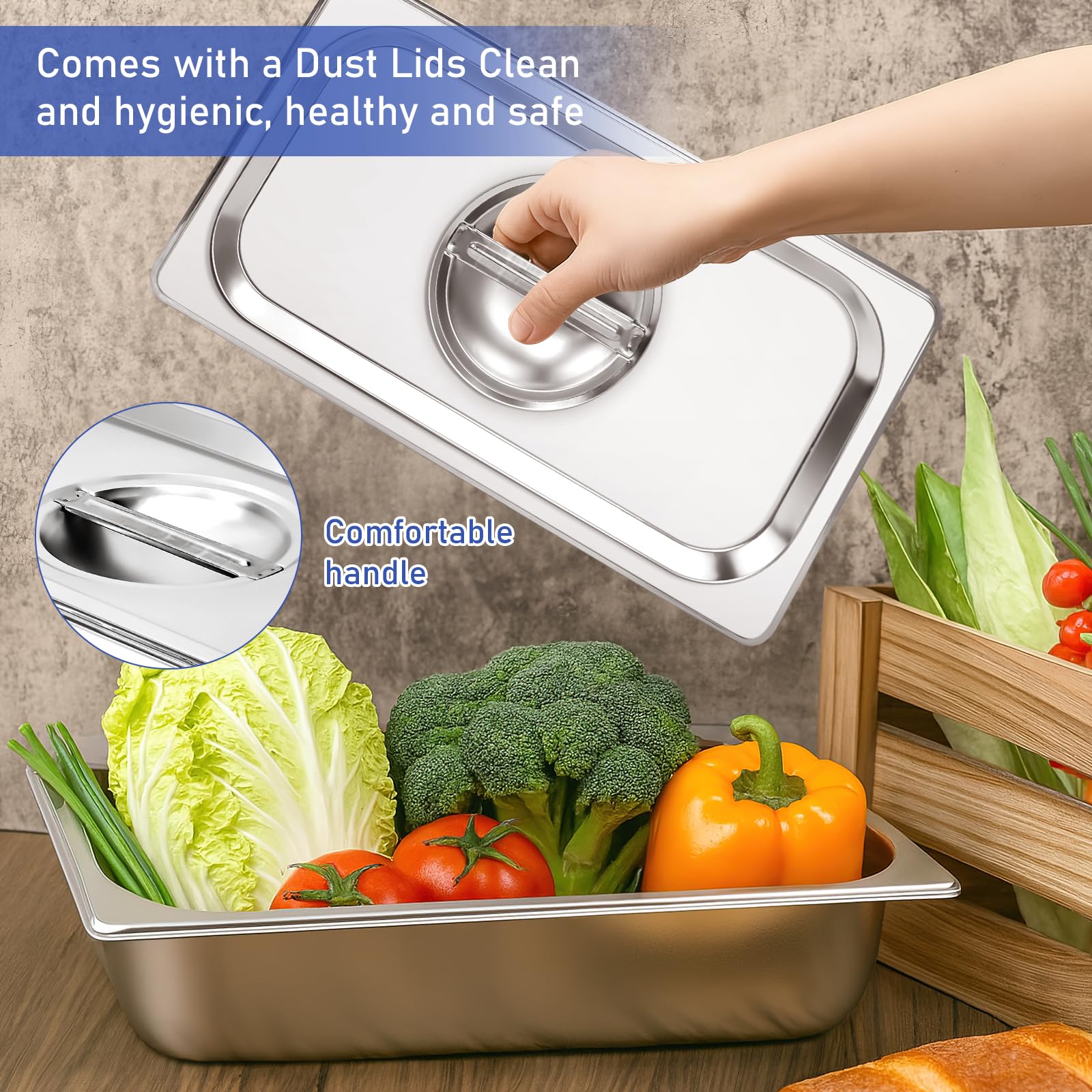 Breading Bowls Set of 3 GN 1/3 Containers, 13 x 7 x 2.5 Inch Breading Set for Chops, Gastronorm Containers Stainless Steel with Lid, Cutlets Meat Fish - Metal Breading Road Rectangular