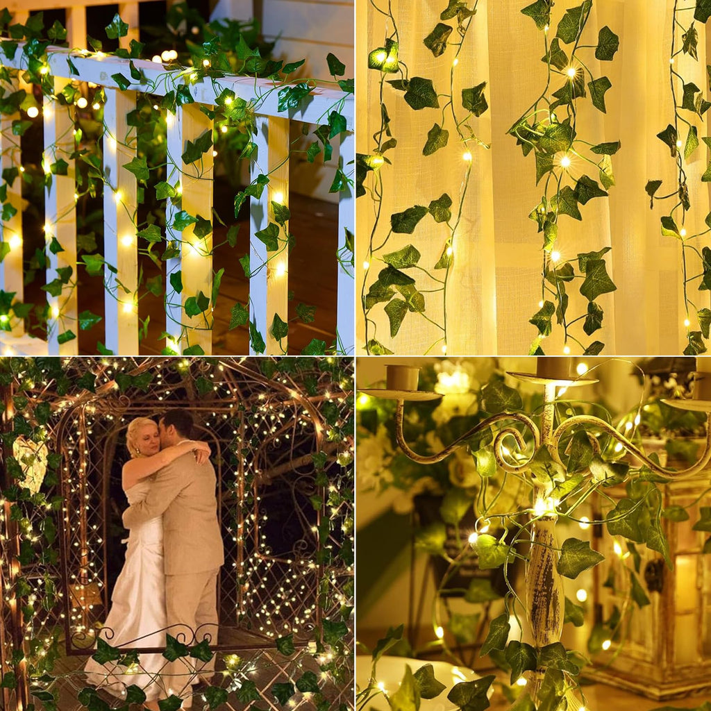 KASZOO 33ft 100 LED Vine with Fairy Lights with Remote - Fake Vines String Lights Battery/USB Operated, Ivy Garland, Leaf Lights for Bedroom Garden Party Wall Room Decor