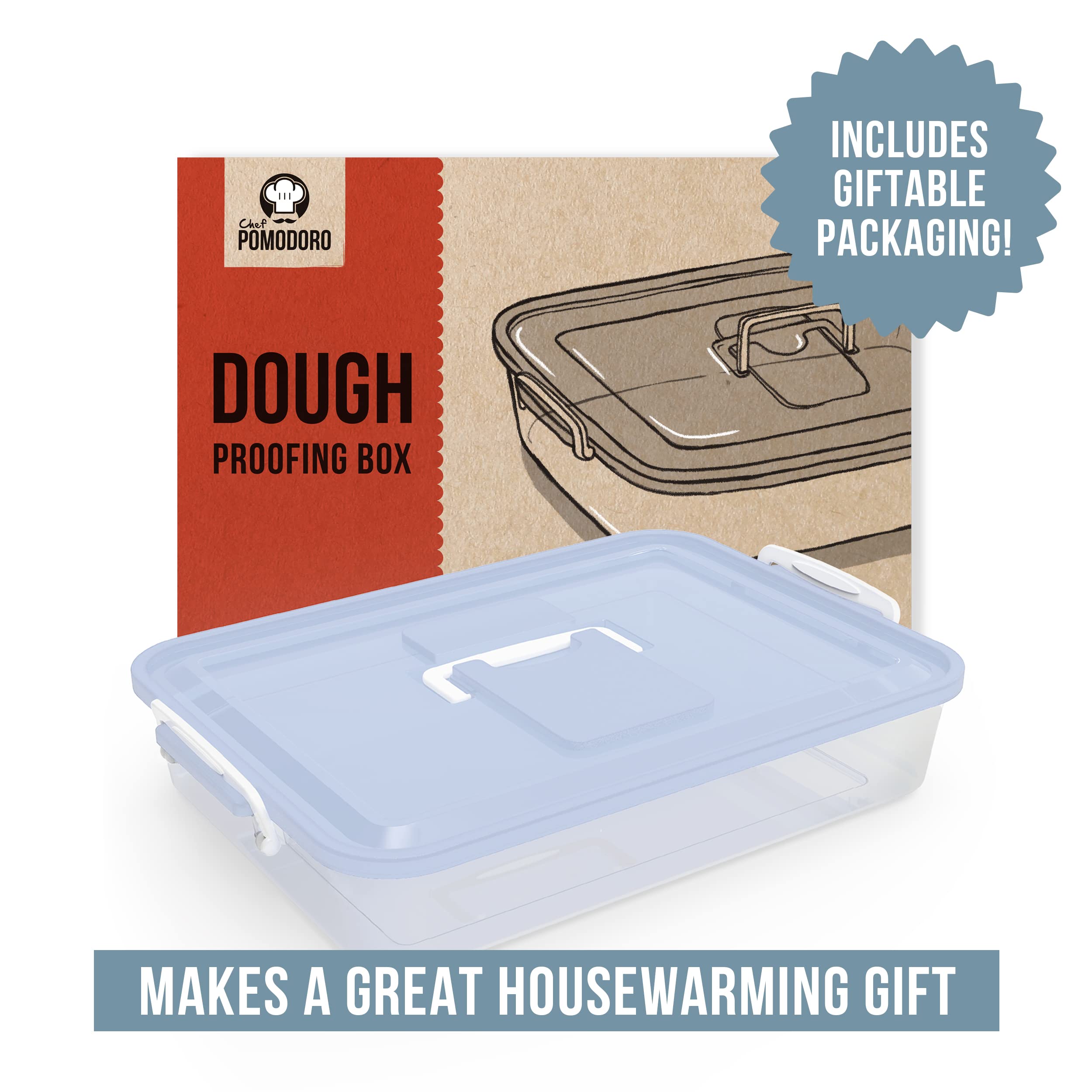 Chef Pomodoro Pizza Dough Proofing Box, Pizza Dough Container, Household Pizza Dough Tray With Convenient Carry Handle (Blue)