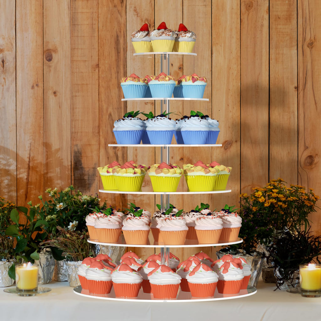 6 Tier Large Acrylic Square Cupcake Stand, Clear Wedding Cupcake Tower Stand, Cupcake Tier Stands for Dessert Table, Tiered Cupcake Holder Stand, Cupcake Display Stand for Birthday Party
